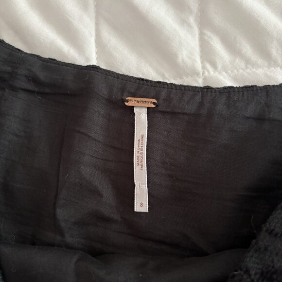 Free People Animal Print Textured Skirt Womens 8 Black A Line Skater Side Zip - Picture 2 of 7